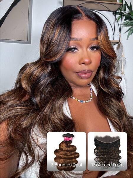 Nadula Balayage Hair Color Virgin Hair Bundles 3 Bundles with A Frontal Body Wave 1B/30# Highlights Ombre Color Bundles