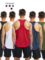 Men's Letter Print Round Neck Sports Tank Top, Loose Sporty Breathable Quick Drying Racerback Tank Top, Gym Clothes, Mens Clo...