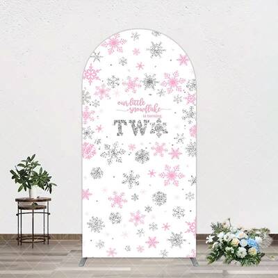 Aperturee Pink Silver Snowflake 2nd Birthday Arch Backdrop, 1.6X4FT(0.5X1.2M), 38.18 USD, arch backdrop kit, GHJ07582-A