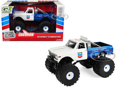 1972 Chevrolet K-10 Monster Truck Chevron 150th Anniversary White and Blue Metallic Kings of Crunch Series 1/43 Diecast M...