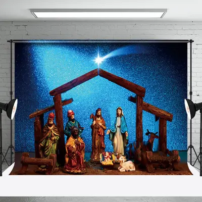Aperturee Blue Night Holy Light Nativity Christmas Backdrop