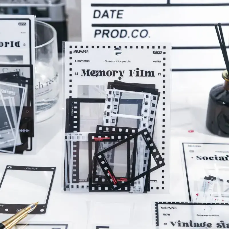 15pcs/pack Film & Song List Frame Pattern Material, Waterproof DIY Supplies for Scrapbook Decoration
