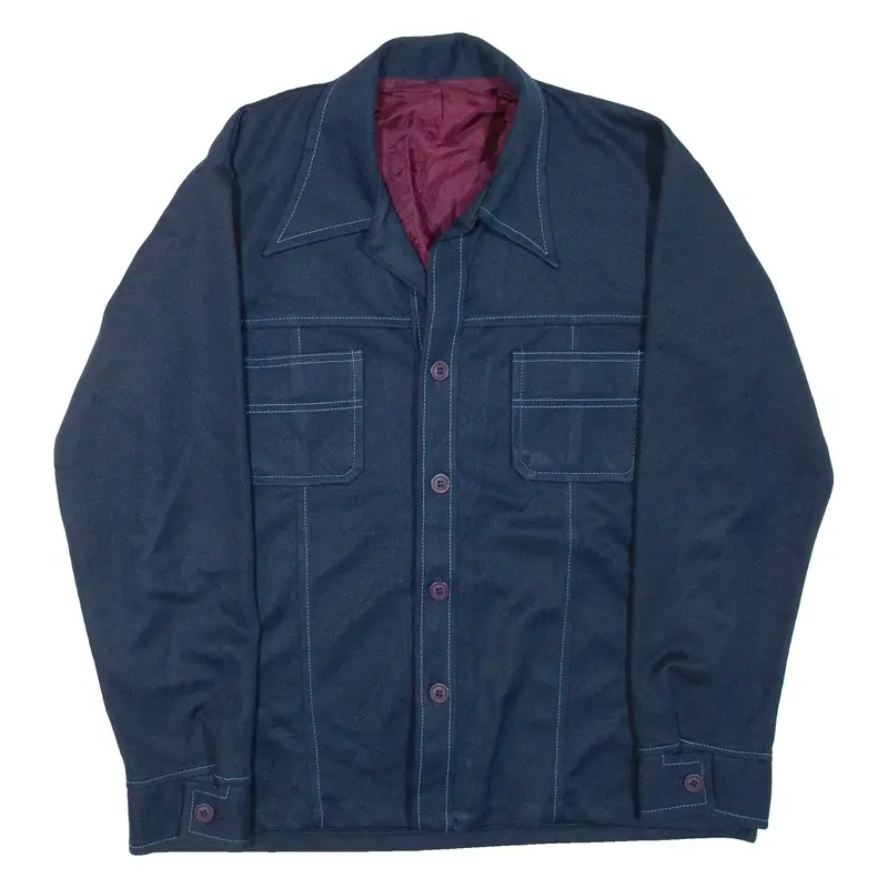 Lined Mens Plain Shirt Blue Long Sleeve L