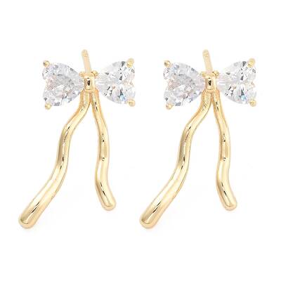 Bowknot Brass Pave Clear Cubic Zirconia Stud Earrings for Women