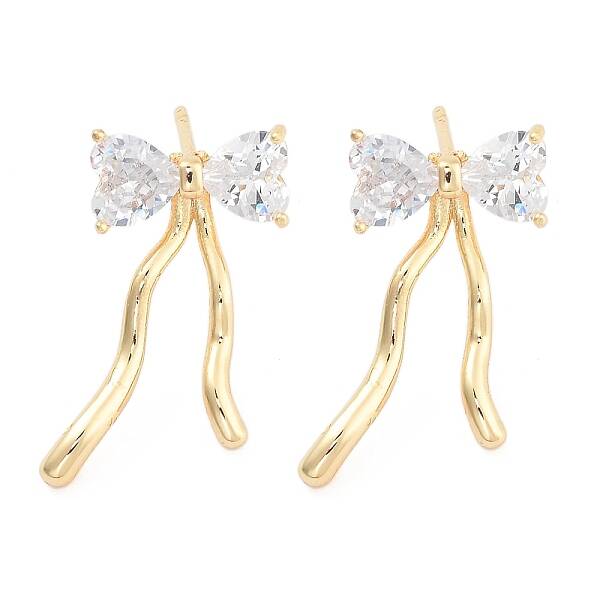 Bowknot Brass Pave Clear Cubic Zirconia Stud Earrings for Women
