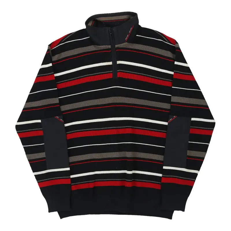 Sail Exp Striped 1/4 Zip - Large Black Cotton