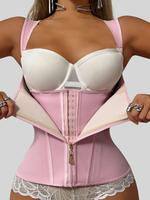 Women's Solid Color Zipper Front Corset Shapewear Top, Adjustable Hook & Eye Closure Waist Trainer, Tummy Control Shaper for ...