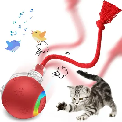 Cat Toys for Indoor Cats,Interactive Cat Toy,USB Rechargeable,Fast Rolling cat Ball Toy On Rug,Bird Chirping & Motion Activat...