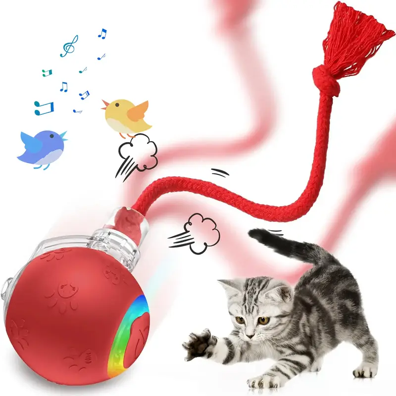 Cat Toys for Indoor Cats,Interactive Cat Toy,USB Rechargeable,Fast Rolling cat Ball Toy On Rug,Bird Chirping & Motion Activat...