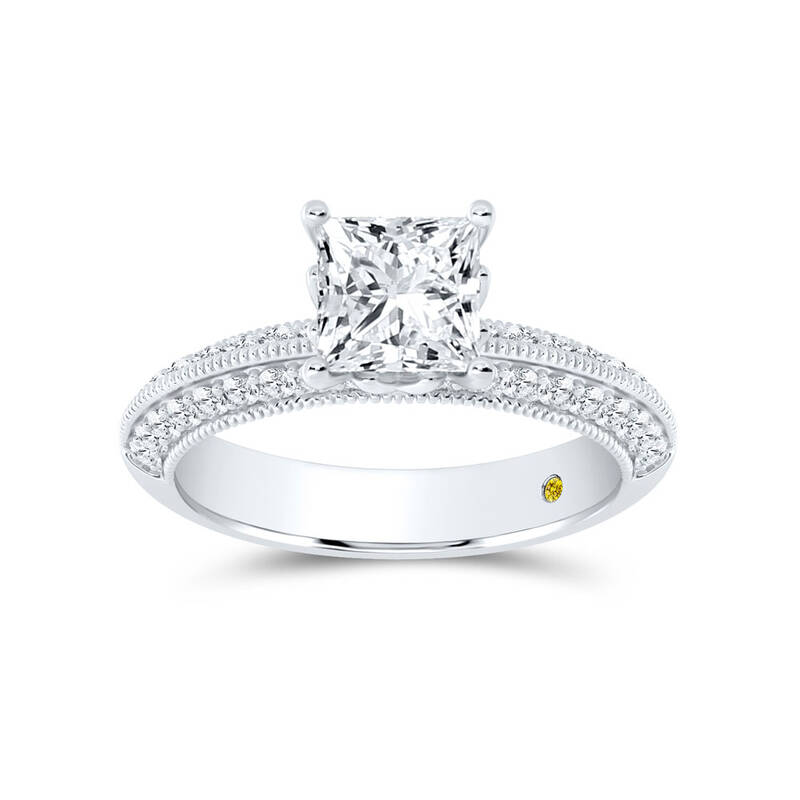 Aether Vintage Inspired Lotus Basket Princess Cut Lab Diamond Engagement Ring | 18K White Gold 2 3/4 CT. TW.