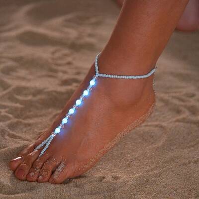 Luminous Resin Round Beaded with Glass Seed Beaded Anklets