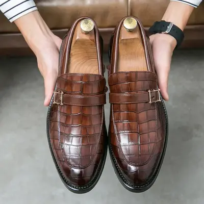 Ubetif Men's Summer Fashionable Casual textured PU Leather Slip-on Shoes,Comfortable Slip-On, Suitable for Everyday Wear , Si...