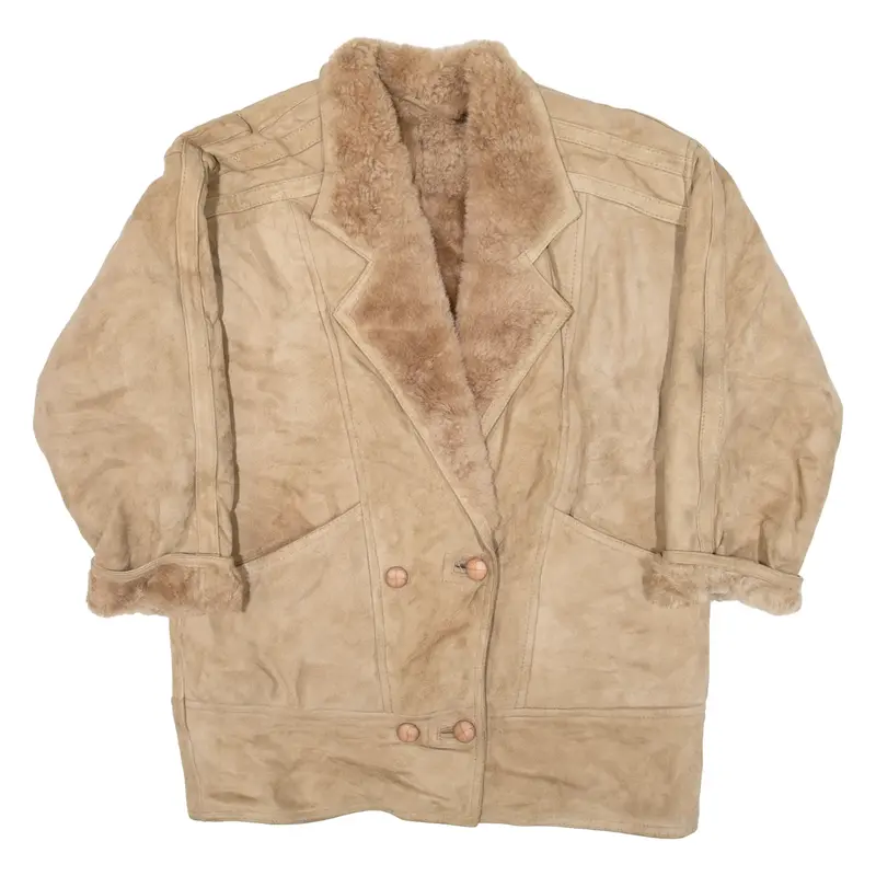 Shearling Womens Overcoat Coat Brown Leather XL