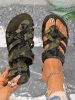 Women's Fashionable Camo Print Slides, Casual Comfortable Flat Sandals for Beach, Lightweight Breathable Camouflage Pattern S...
