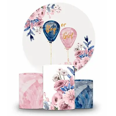 Aperturee Blue Or Pink Balloon Floral Round Baby Shower Backdrop Kit | Circle Party Backdrop | Round Backdrop Cover Diy | Rou...