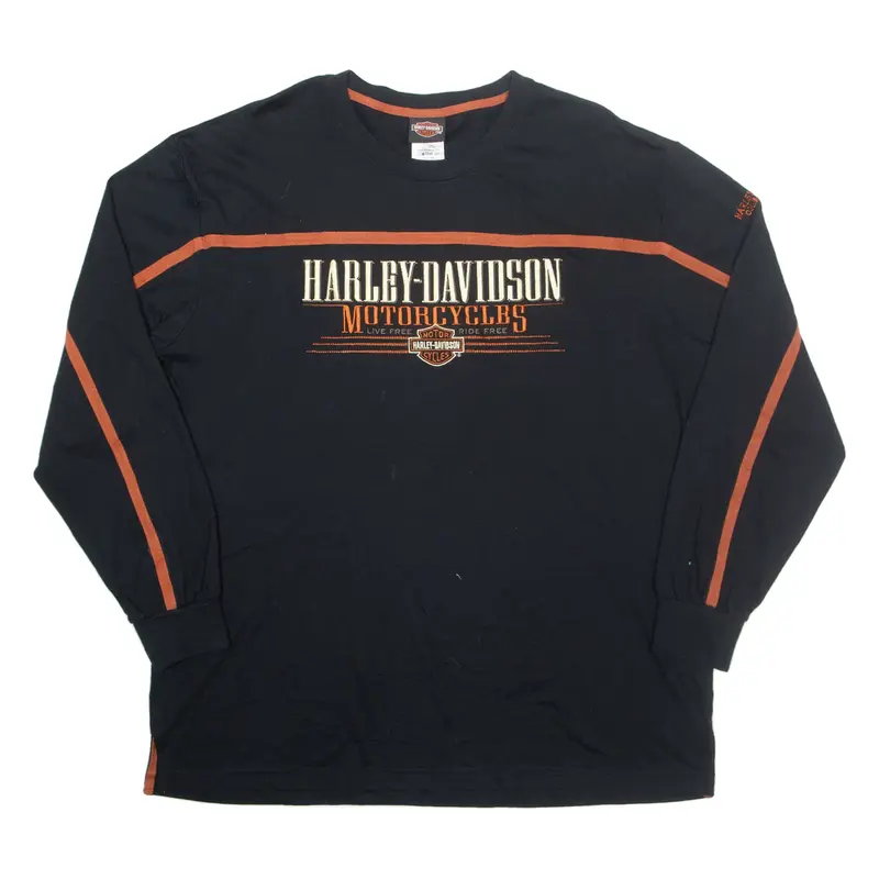 HARLEY DAVIDSON Mens Biker T-Shirt Black Long Sleeve XL