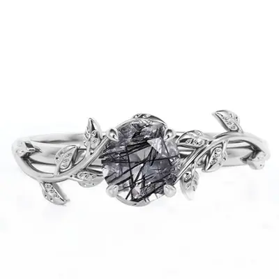 Sterling Silver Round Shaped Crystal Ivy & Round Engagement Ring