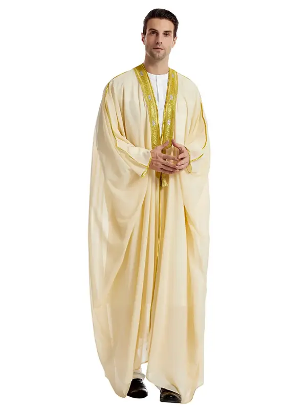 Luxury Arab Men's Semi-Sheer Chiffon Long Robe, Perfect Layering Piece for Special Occasions and Casual Wear