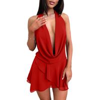 OYV Women's Summer Sexy Deep V Neck Back Adjustable Party Mini Dress
