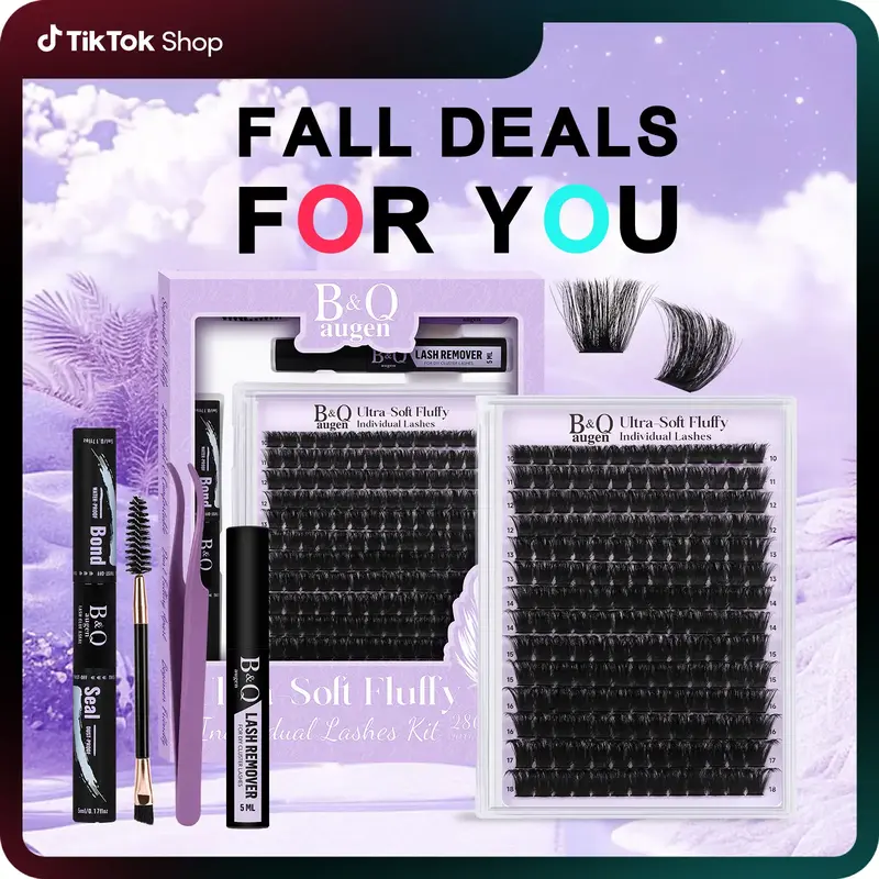 200D Dramatic Soft Kit l B&Qaugen Mega Thick Volume Individual Clusters,D-Curl, DIY Ultra Soft Eyelashes Extension,Waterproof...