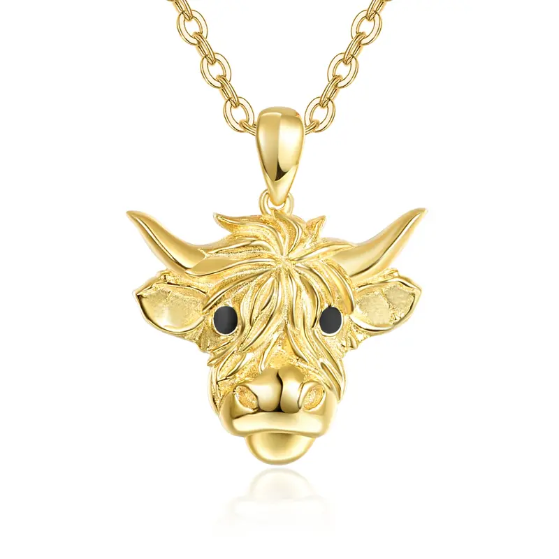 Sterling Silver with Yellow Gold Plated Highland Cow Pendant Necklace