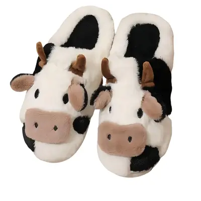 Cow cotton slippers winter new plush thermal insulation home indoor non-slip slippers Shoe Women