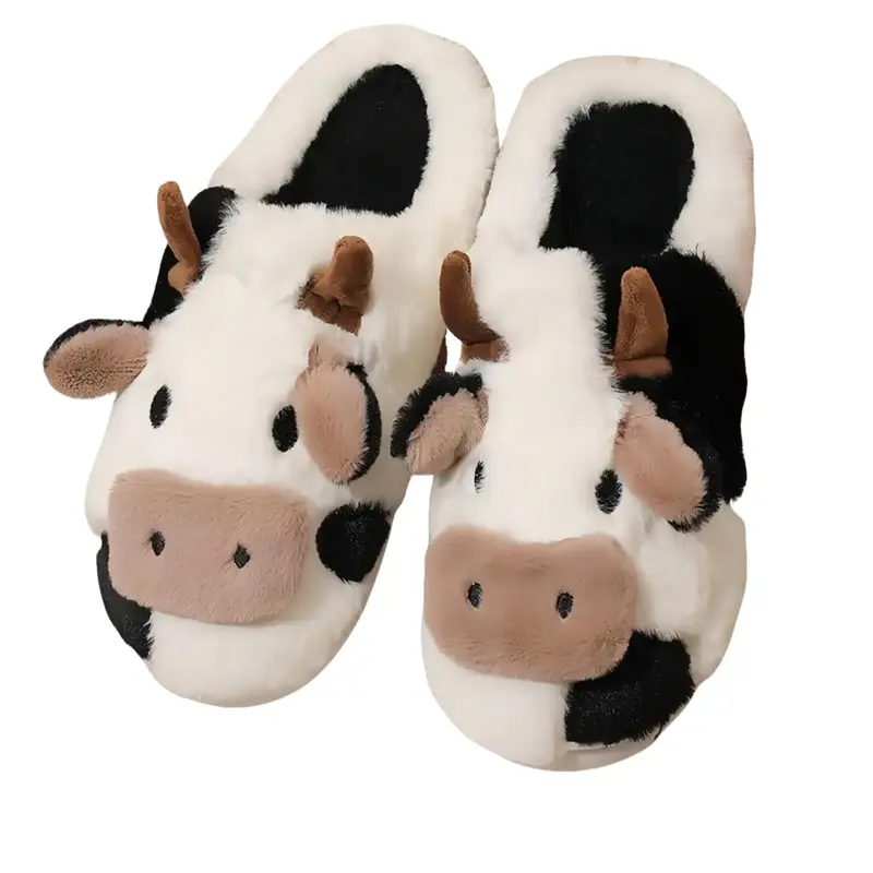 Cow cotton slippers winter new plush thermal insulation home indoor non-slip slippers Shoe Women