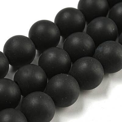 Frosted Natural Black Agate Round Beads Strands