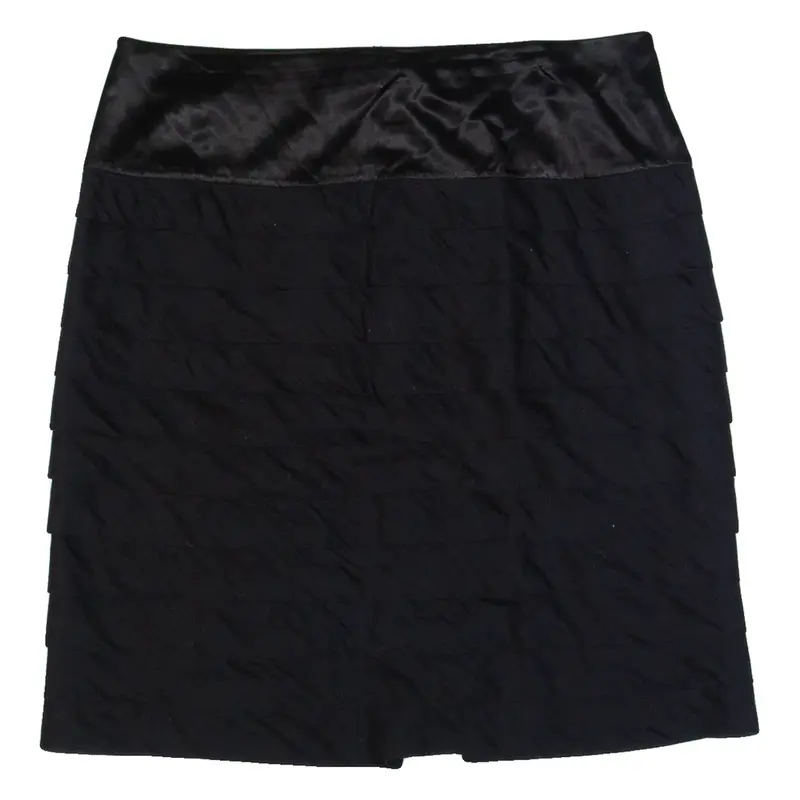 REISS Womens Pleated Skirt Black Knee Length Silk UK 12