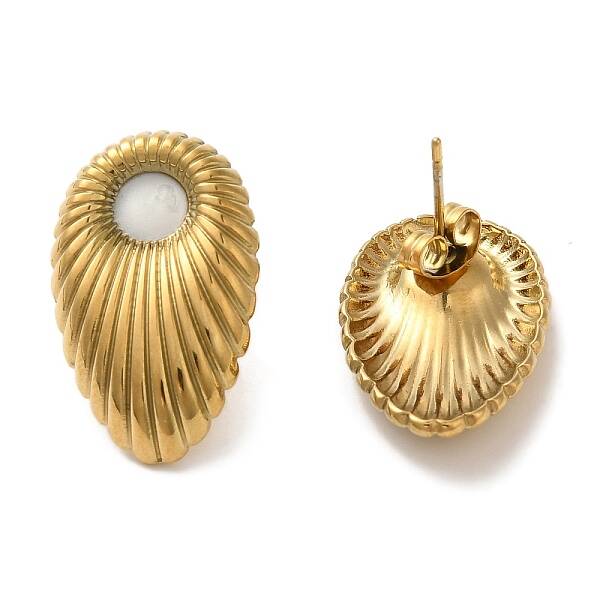 Ion Plating(IP) 304 Stainless Steel Textured Teardrop Stud Earrings