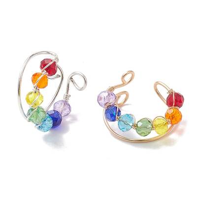 2Pcs Colorful Glass Cuff Earrings