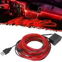 EL Wire Interior Car LED Strip Lights, USB Neon Glowing Strobing Electroluminescent Wire Lights with 6mm Sewing Edge, Ambient...