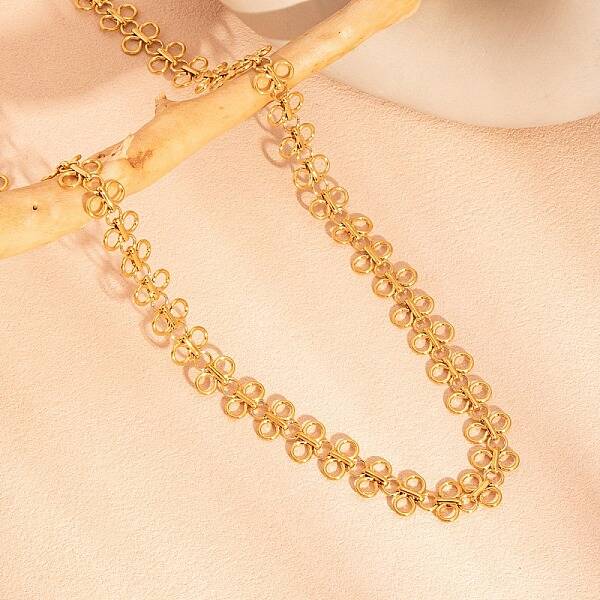 304 Stainless Steel Bowknot Ring Link Chain Necklaces for Women