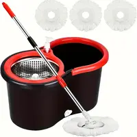 Rotating mop and bucket set, bathroom mop bucket, school bathroom 360° rotating mop bucket system, with 3 ultra-fine fiberop...