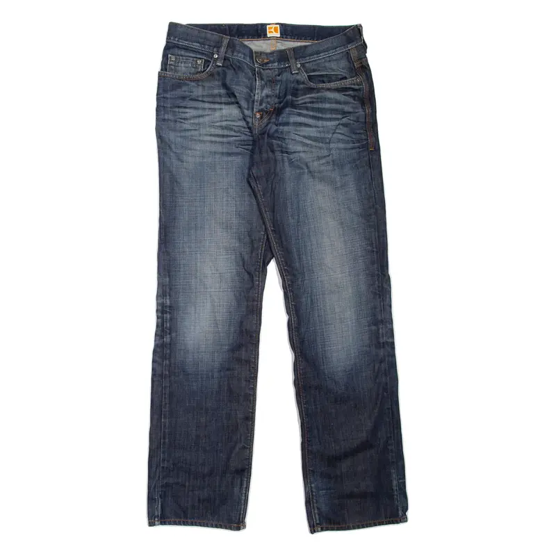 BOSS ORANGE Mens Jeans Blue Regular Straight Stone Wash W35 L34