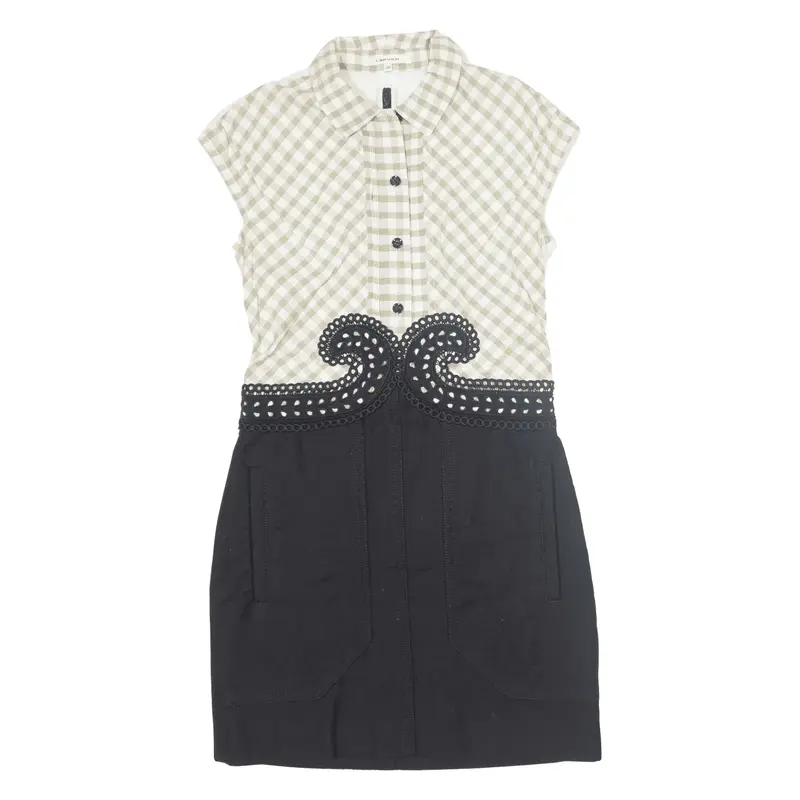 CARVEN Shirt Dress Black Gingham Short Sleeve Knee Length Womens UK 6