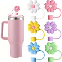 Flower Design Straw Cover, 6 Counts Reusable Straw Toppers, Mini Dustproof Straw Cap, Straw Stopper for Tumbler, Drinkware ...