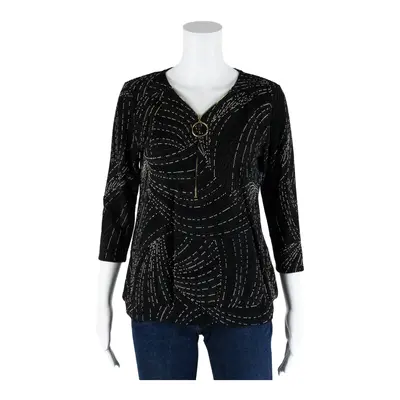 CARNABY Front Zip Top Black V-Neck Spotted 3/4 Sleeve Womens M