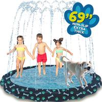 SplashEZ Non Slip Splash Pad for Kids & Dogs, 69’’ Extra Large Splash Pad Sprinkler for Kids, Dog Water Summer Toys - Gre...