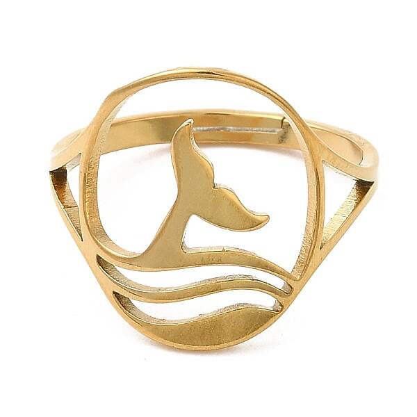 Ion Plating(IP) 304 Stainless Steel Whale Tail Adjustable Ring for Women