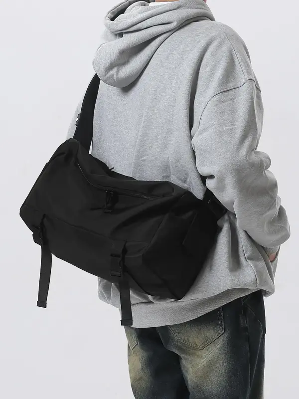 Men's Casual Plain Zipper Crossbody Bag, Minimalist Trendy All-match Large Capacity Crossbody Bag, Fashionable Nylon Bag for ...