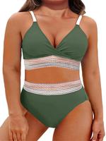 FISOEW Womens Plus Size High Waisted Bikini Sets Boho Color Block V Neck Wide Strap 2 Piece Tummy Control Swimsuits Halter To...