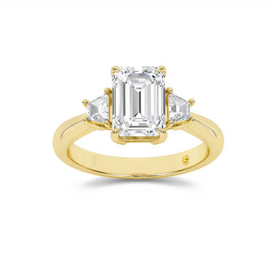 Nova Three Stone Emerald Cut Lab Grown Diamond Engagement Ring | 14K Yellow Gold 3 1/3 CT. TW.