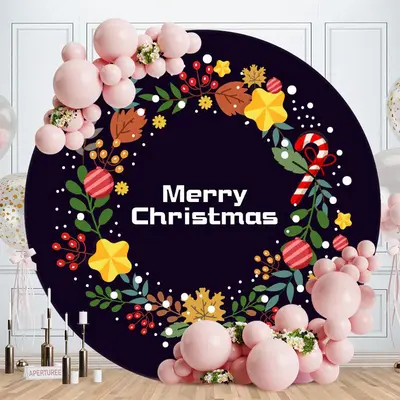 Circle Merry Christmas Wreath Black Backdrop - Aperturee