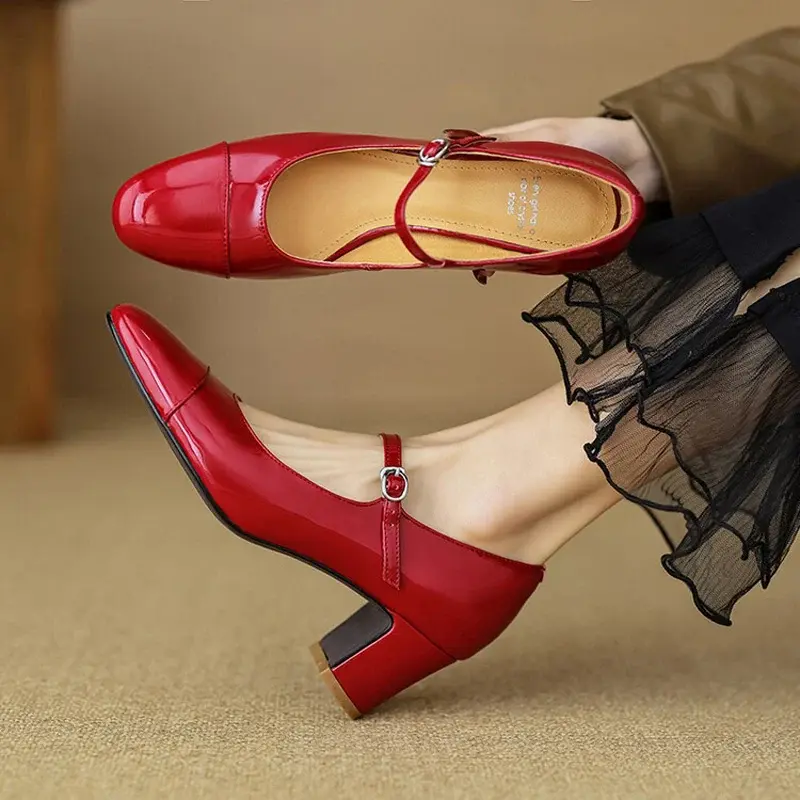 CHIKO Amari Round Toe Block Heels Mary Jane Shoes
