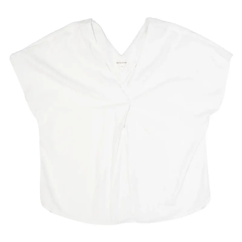 MONSOON Womens Oversized Top White V-Neck Linen S