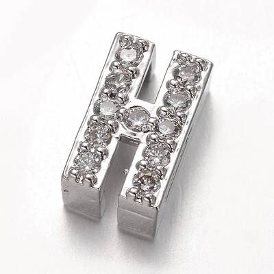 Platinum Plated Brass Micro Pave Cubic Zirconia Letter Slide Charms