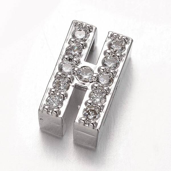 Platinum Plated Brass Micro Pave Cubic Zirconia Letter Slide Charms