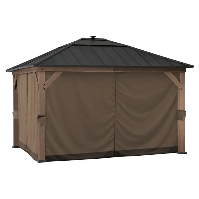 SUNJOY Outdoor Four-Side Privacy Replacement Curtain Set for 11 ft. x 13 ft. Gazebo - Brown