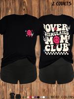 Women's Halloween Themed Letter Print Tee & Skinny Shorts Two-Piece Set, Casual Fashion Round Neck Short Sleeve T-Shirt & Sho...